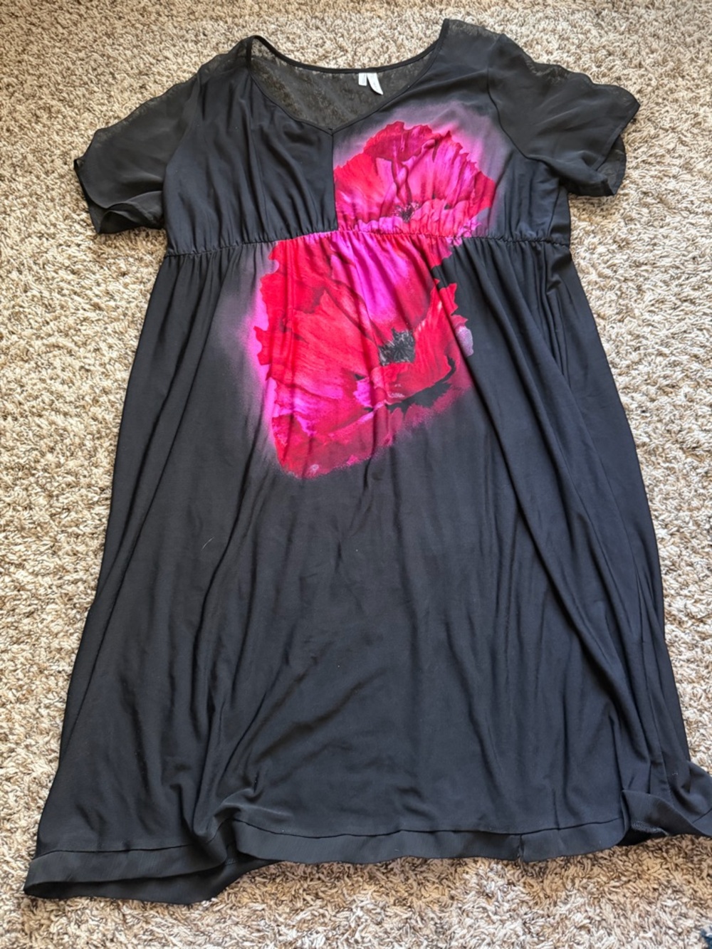 Maurices Black Dress with Pink-Red Floral Print